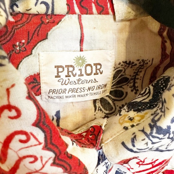 Vintage American Prior Westerns Pearl Snap Red Blue Mens Country Rodeo Shirt - Picture 2 of 13
